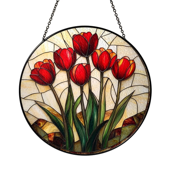 Tulip Flower Stained Glass Suncatcher, Spring Garden Window Art Gift for Mother’s Day