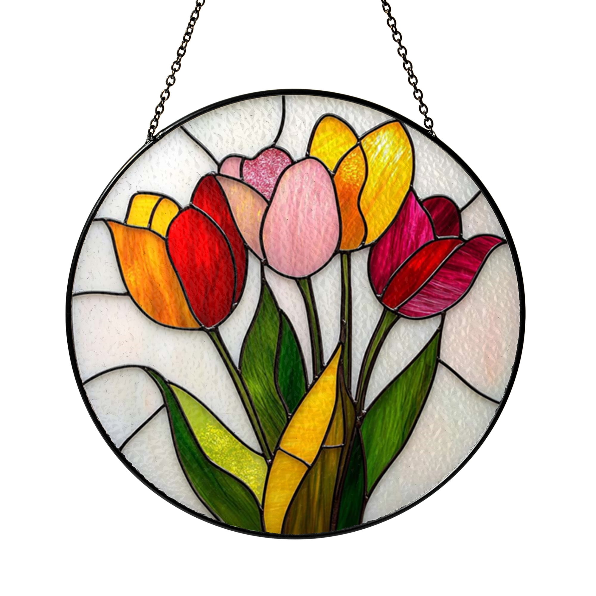 Window Flower Glass Tulip Flower Stained Glass Window Hanging Decor, Elegant Vintage Style ...