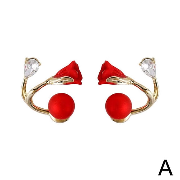 Tulip Flower Stud Earrings Sweet Fashion Women Elegant Zircon Pearl Earring Simple Sweet 2024 Jewelry New Party Romantic Trend