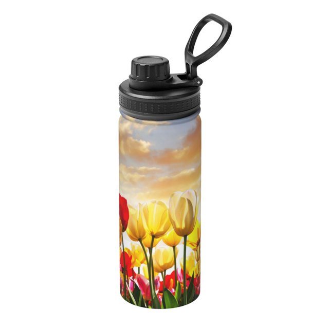 Tulip Flower Sunset 18 Oz Water Bottle Insulated Stainless Steel Vacuum