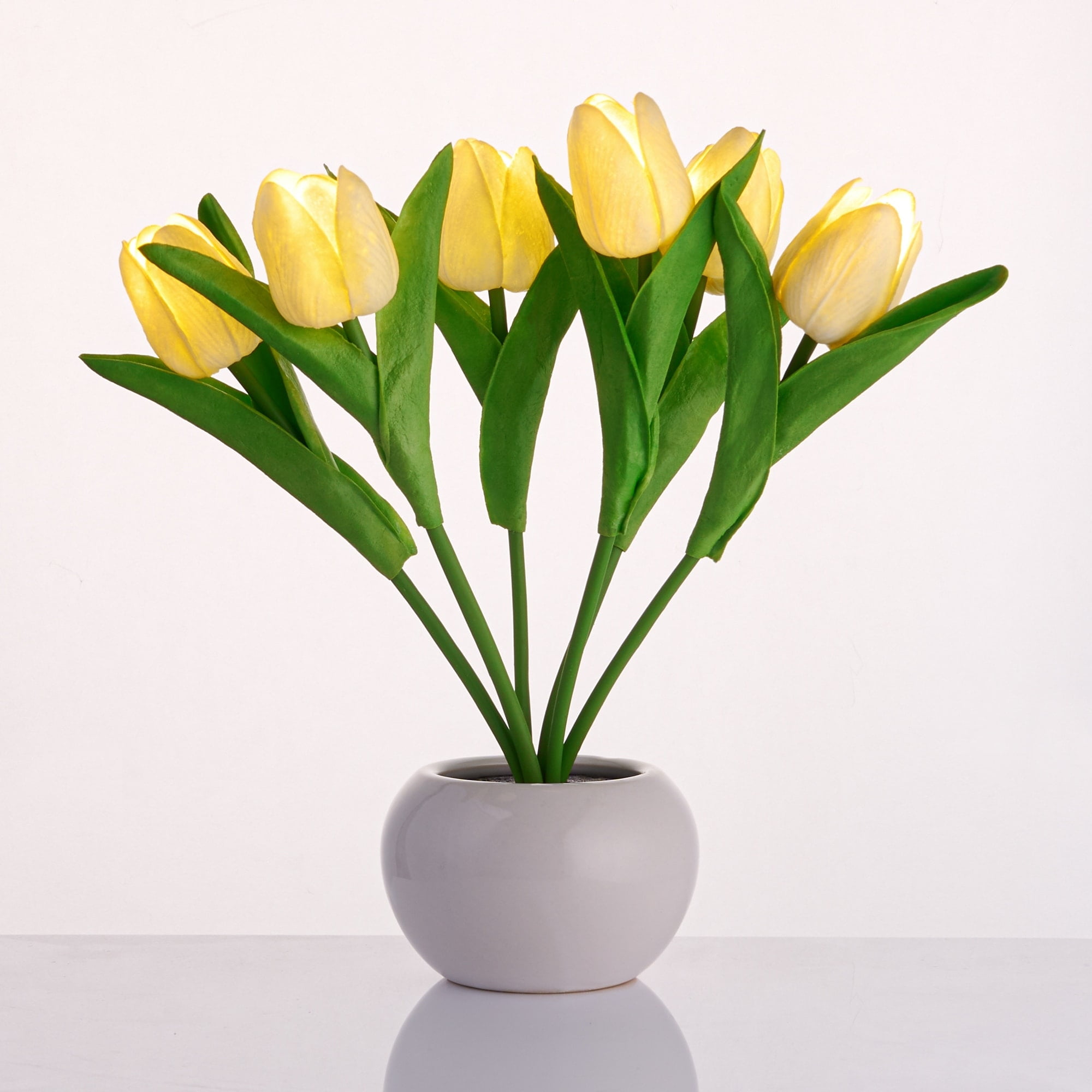 Yellow Tulip Bouquet LED Night Light with Faux Porcelain Pot