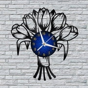 Tulip Flower Vinyl Wall Clock, Vinyl Record Clock Wall Art Silent & Non-ticking12 inchs B