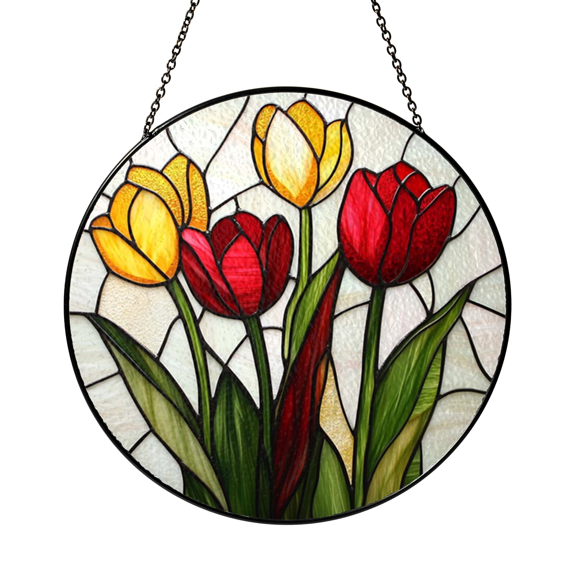 Window Flower Glass Tulip Flower Window Decor – Stained Glass Style Hanging Art1601 ...