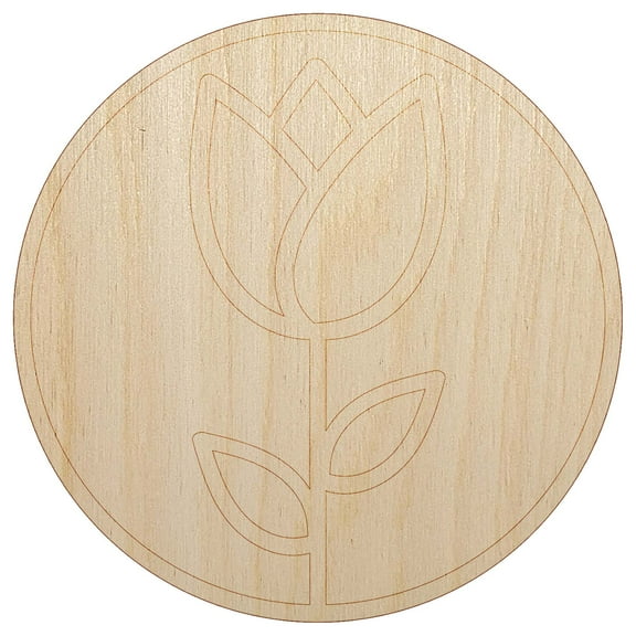 Tulip Flower in Circle Wood Shape Unfinished Piece Cutout Craft DIY Projects - 6.25 Inch Size - 1/8 Inch Thick