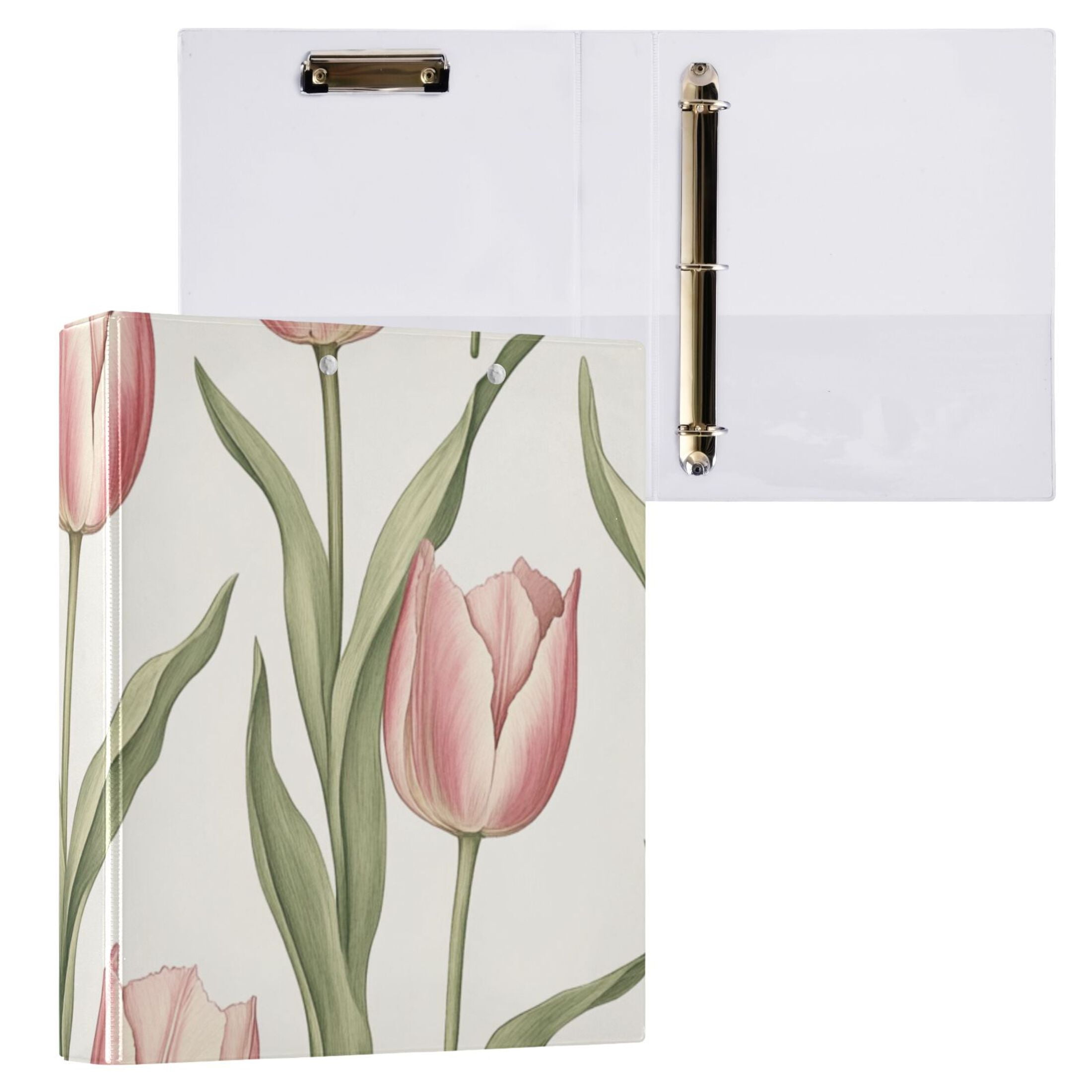 Tulip Flowers Floral 3 Ring Binders 1.5 inch Hardcover File Folders with Interior Pockets A4 Size Organizer for School Office Hospital