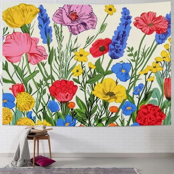Tulip Flowers Girls Tapestry,Florals Plants Rustic Farmhouse Wall Tapestries,Kids Woman Adults Room Decor,Dragonfly Summer Wall Hanging,Watercolor Romantic Home Wall Decor,Medium