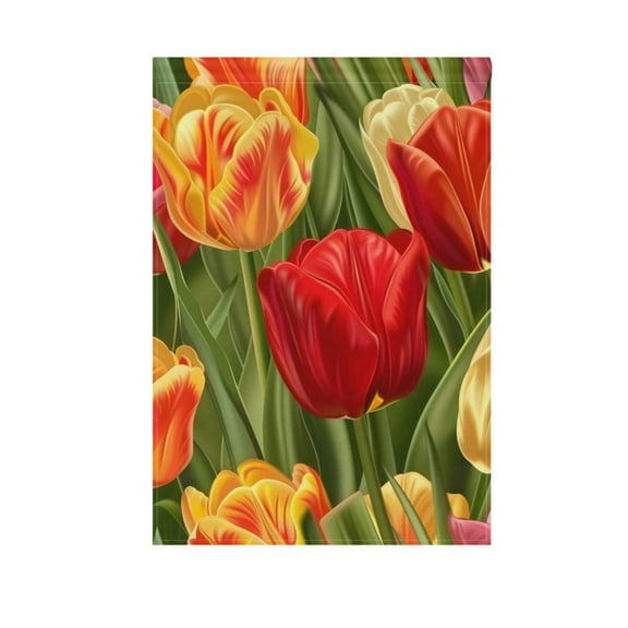 Tulip Flowers Green Leaf Garden Flag House Banner 12" x 18" Double Sided Outdoor Yard Decoration