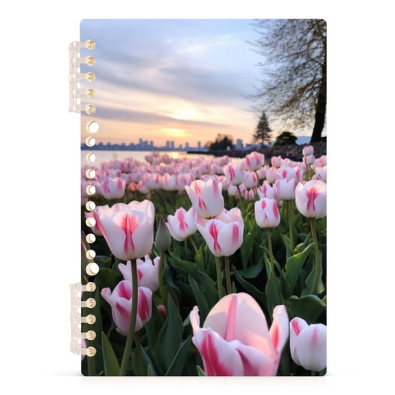 Tulip Flowers Landscape Spiral Journal Notebook College Ruled Notebook 8.3" x 5.7" A5 Lined Thick Paper Page
