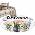 thumbnail image 1 of Tulip Flowers Spring Summer Round Area&nbsp;Rug 3ft Bottle Butterfly Welcome Text Non-Slip&nbsp;Washable Circle Rugs Soft Felt Indoor Floor Mat for Bedroom Kitchen Living Room Bathroom, 1 of 9