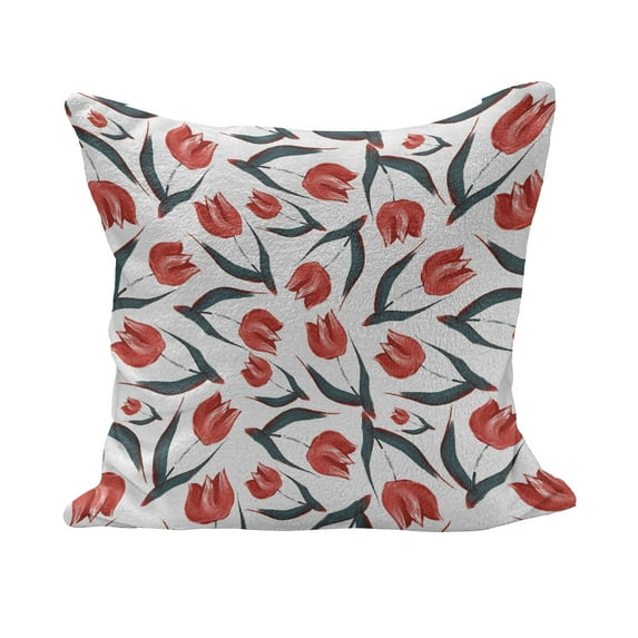Tulip Fluffy Throw Pillow Cushion Cover, Original Vintage Inspired Irregular Dutch Tulips and Leaf Ornate Boho Retro Artprint, Decorative Square Accent Pillow Case, 28" x 28", Red Green, by Ambesonne