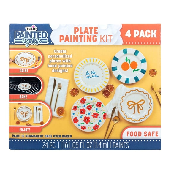 Tulip Food Safe Painted by Me Ceramic Plate Painting Set, Includes 16 Paints, 4 Brushes & 4 Paintable Plates. Bake at Home with Studio Quality Results