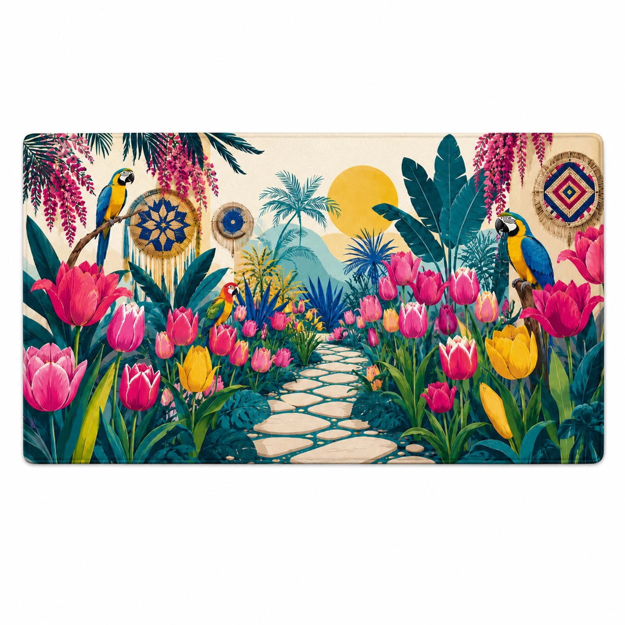 Tulip Garden Parrot Rectangle Rug for Guest Room Coastal Spring ...