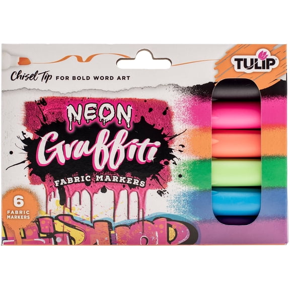 Tulip Graffiti Fabric Markers 6/Pkg-Neon - Chisel Tip