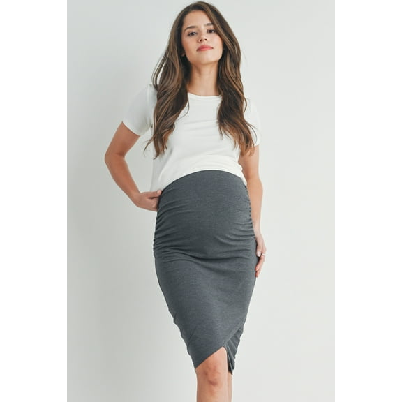 Tulip Hem Maternity Ruched Pencil Skirt