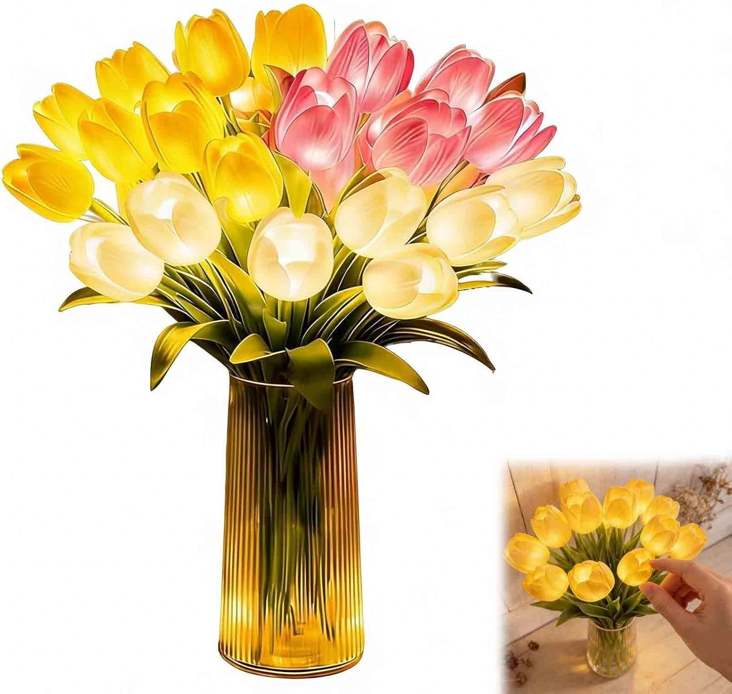 Tulip LED Ambient Night Light with Vase, 15 PCS Sparkling Everlasting Flower Lights, 2026 New Floral Night Lamp for Bedroom Bedside Decoration & Gift