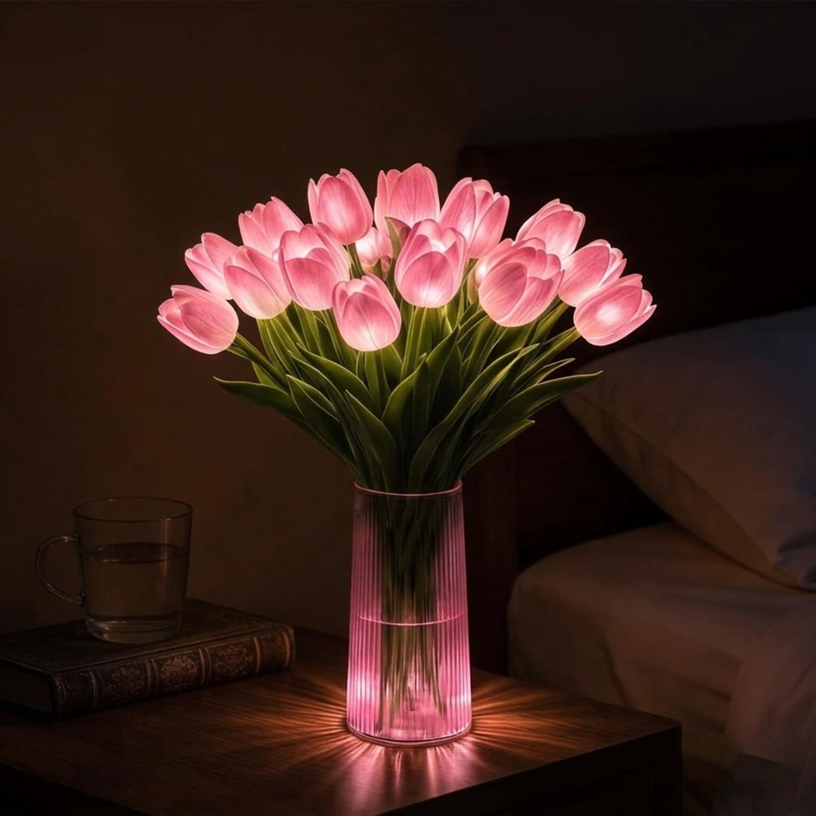 Tulip LED Light Lamp, 15PCS Artificial Tulip Flowers Light, Warm White Night Light with Adjustable Stems for Bedroom Bedside Romantic Decor Gift