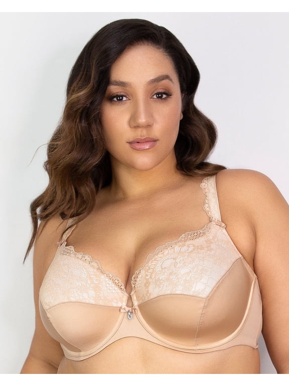 Women's Curvy Couture 1017 Tulip Lace Push Up Balconette Bra (Bombshell Nude 44G)