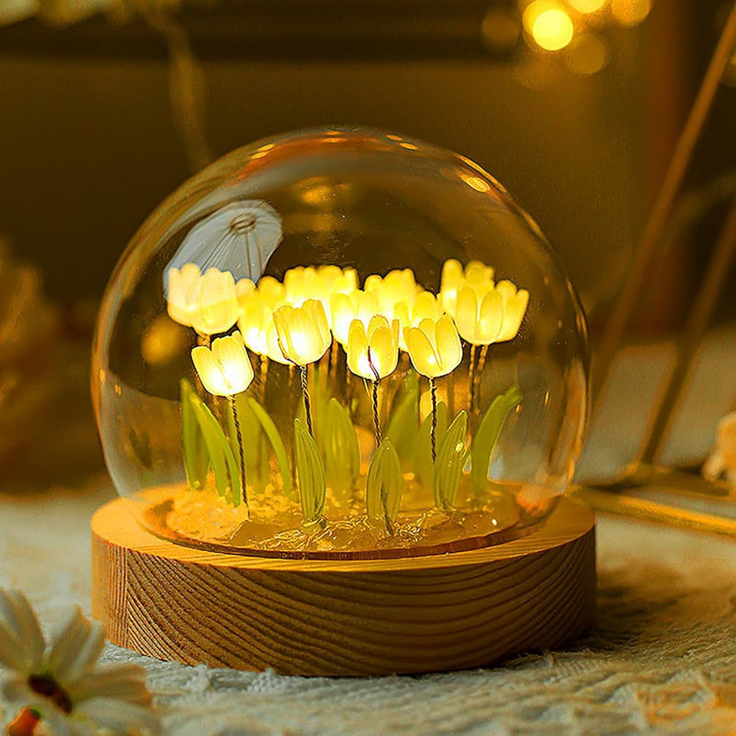 Tulip Lamp Gifts for Women, LED Tulip Crystal Glass Ball Night Light Bedroom Decor Tulip Night Light for Birthday Anniversary Mother's Day Valentines Day