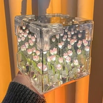 Tulip Lamp Handmade DIY Flower Night Light 5 Inch Cube Flower Fields Tulips Flower Lamp Tulipanes Artificiales Para Decoracion LED Light Mothers Day Birthday Gifts for Mom Women