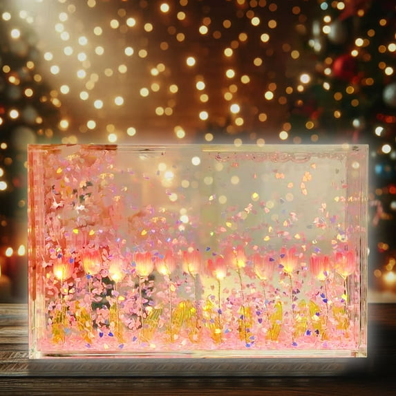 Tulip Lantern DIY Materials Street Flowing Lamp Snow Night Light DIY Christmas Lights Christmas Desktop Decor for Birthday and Christmas Decor for Girlfriends and Besties