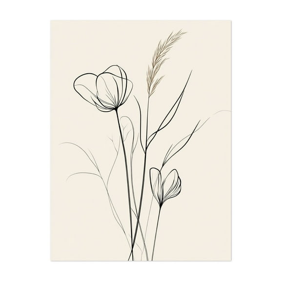 Tulip Line Art - Line Drawing Minimalist Botanical Nature Flowers Abstract Modern Art Black and White Unframed Wall Art Print 5 x 7 inches