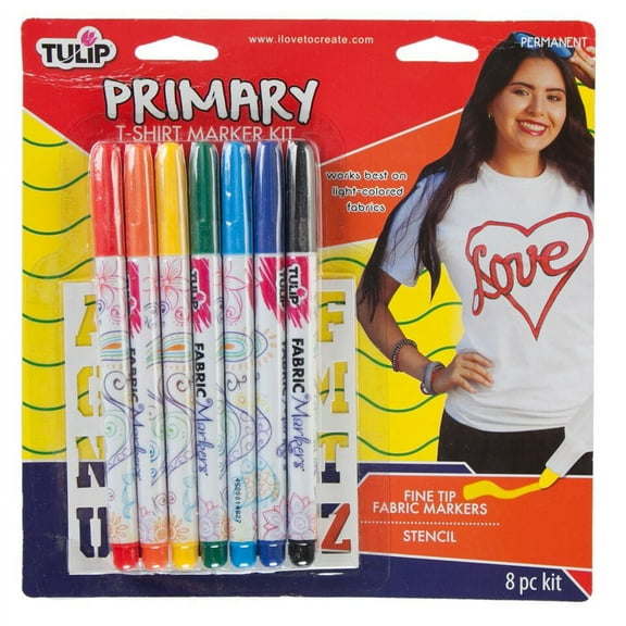 Tulip Fabric Marker & Stencil Activity Kit - 7 Pack with Alphabet Stencil