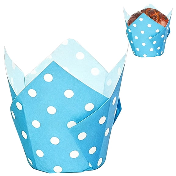 Tulip Muffin Baking Cups,50 Pcs Polka Dot Baking Wrappers,1.97X3.14" Greaseproof Paper Cupcake Liners,Disposable Pastry Holders for Dessert Table Display,Birthday and Wedding Party Food Preparation