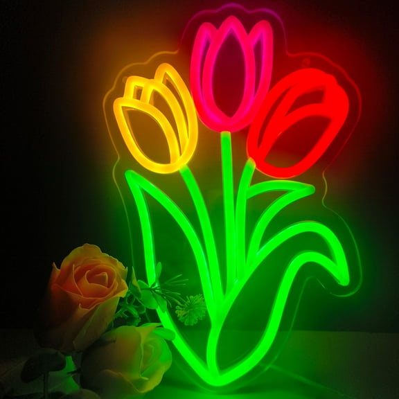 Tulip Neon Sign,Flower Tulip Neon Light for Bedroom Bar Flower Shop Birthday Christmas Party Mother's or Valentine's Day Gift Decor