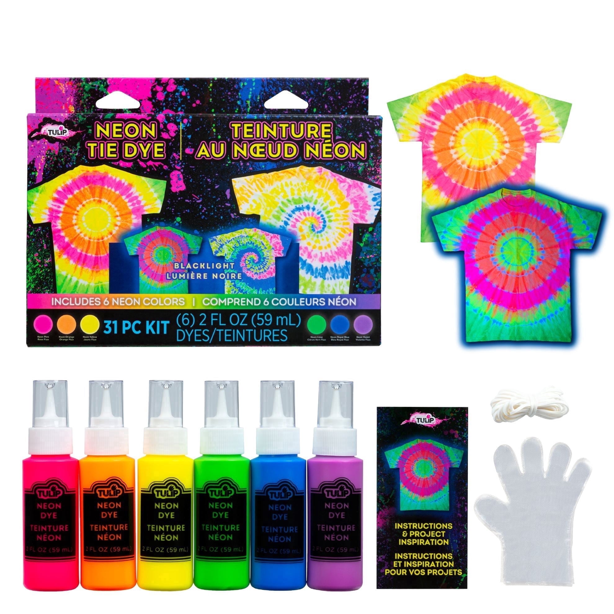 Tulip Neon Tie-Dye Kit, Blacklight Reactive, Easy Application