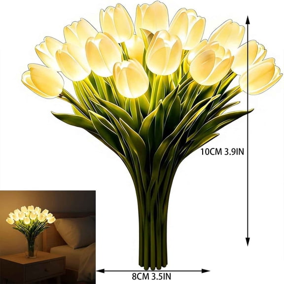 Tulip Night Light Bouquet 15 LED Fake Flowers In Vase Romantic Table Decor Yellow