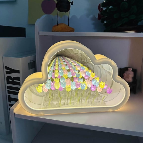 Tulip Night Light Cloud Mirror Light Decor LED Flower Infinity Mirror Light Bedside Table Lamp for Friends Couple Children Birthday Anniversary Mother's Day