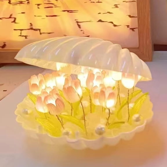 Tulip Night Light Flower Lamp Shell Light,Tulips Bedroom Table Lamps,Christmas Birthday Gifts - white