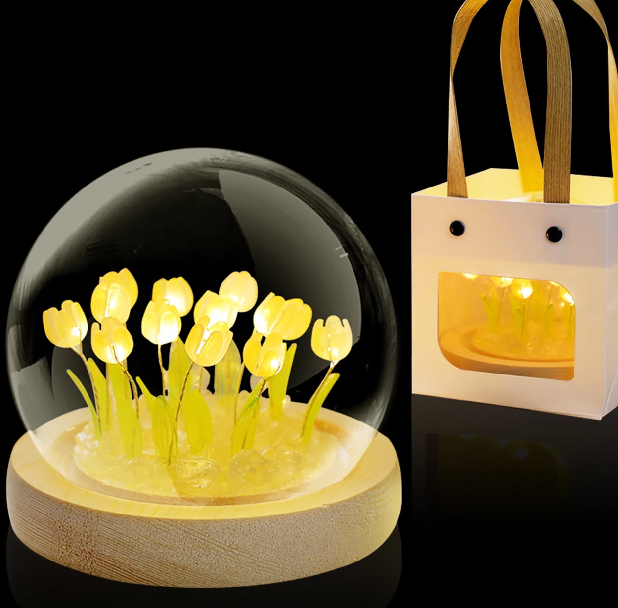 Tulip Night Light LED Decoration Battery Operated Tulip D?cor Valentine Gift Artificial Flower Christmas Birthday Gifts for Women Her Wife Girls Yellow