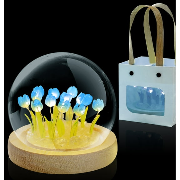 Tulip Night Light LED Decoration Battery Operated Tulip D?cor Valentine Gift Artificial Flower Christmas Birthday Gifts for Women Her Wife Girls Blue