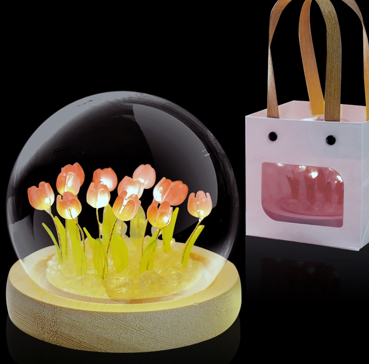 Tulip Night Light LED Decoration Battery Operated Tulip D?cor Valentine Gift Artificial Flower Christmas Birthday Gifts for Women Her Wife Girls Pink