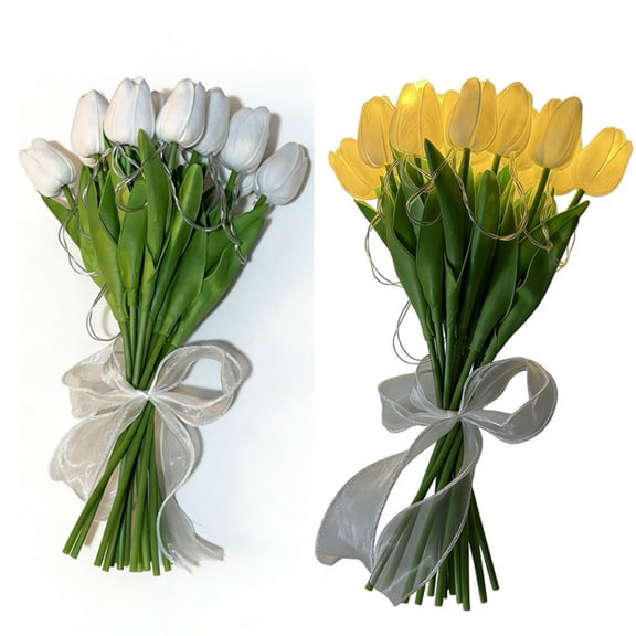 Tulip Night Lights, 10 Pack Faux Floral LED Decorative Lamps, Warm Glow Accent Lighting for Bedroom & Living Room Decor, Artificial Flower Lamps