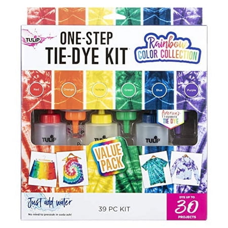 Tulip One-Step Tie-Dye Kit 6 Rainbow, 4 Bonus Refill Packs, Long Lasting Results, Creative Color Collection