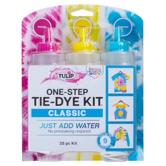 Tulip Classic 3-Color Tie-Dye Kit - One-Step Fabric Dye Set in Fuchsia, Yellow & Turquoise