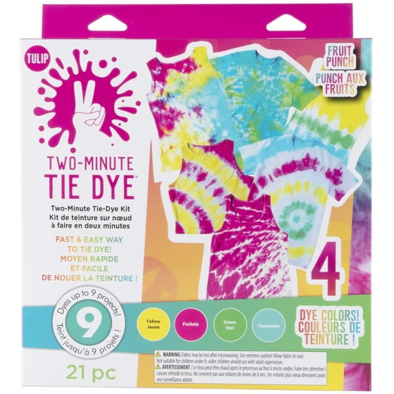 Tulip One-Step Tie-Dye Kit Fast and Easy Fabric Designs in Two Minutes, Includes Microwavable Containers and Techniques, 4 Vibrant Colors, Tropical Fruit Punch