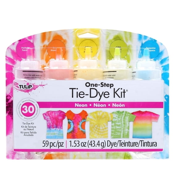 Tulip One-Step Tie-Dye Kit 5-Color Neon - Bright Fabric Dye Set in Fuchsia, Orange, Yellow, Lime & Turquoise