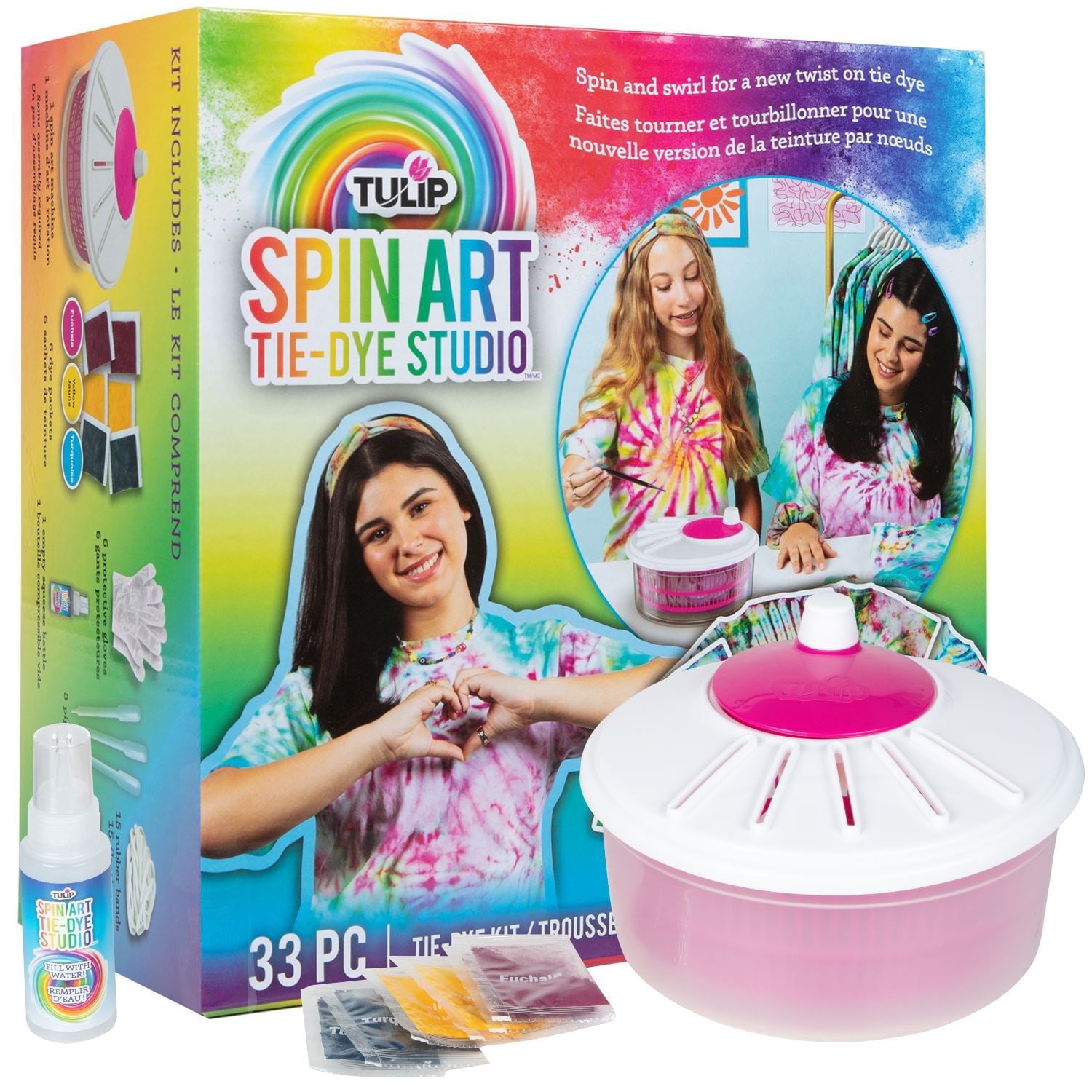 Tulip One-Step Tie-Dye Spin Art Kit, Fashion DIY with Fabric Dye