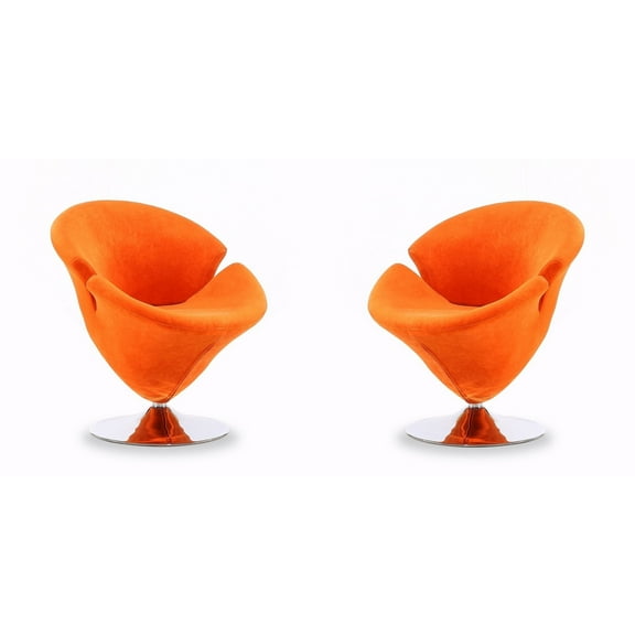 Manhattan Comfort Tulip Velvet Swivel Accent Chair in Orange (Set of 2)