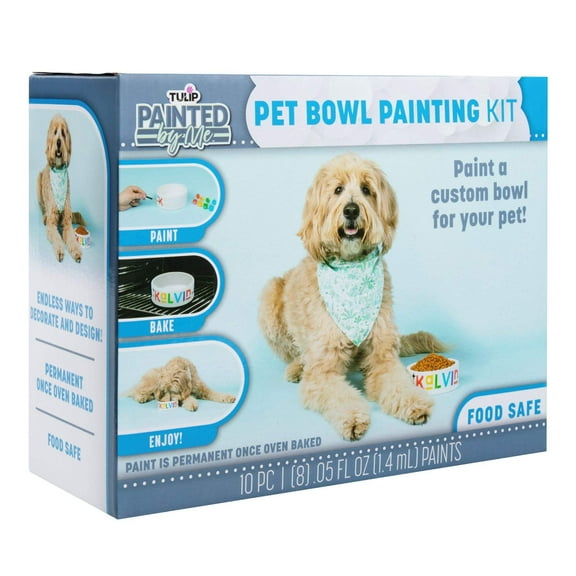 Tulip Paint & Bake Ceramic Pet Bowl Kit, Family Friendly Art & Craft Kit, Includes Brush, 8 Rainbow Paints & Dog or Cat Bowl