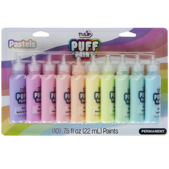 Tulip Puff Fabric Craft Paint Pastel Colors 10 Pack, 0.75 fl oz Bottles
