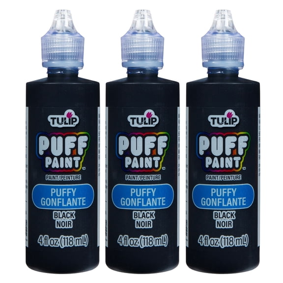 Tulip Puff Fabric Paint , Permanent Craft Paint for Clothes, DIY Projects, 4 fl oz 3-Pack, Shiny Black