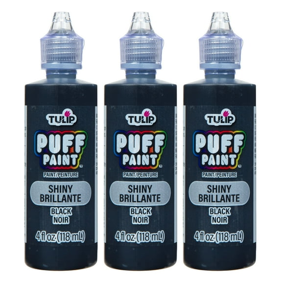 Tulip Puff Fabric Paint, Shiny Black, 4 fl oz, 3 Pack, Liquid Gel