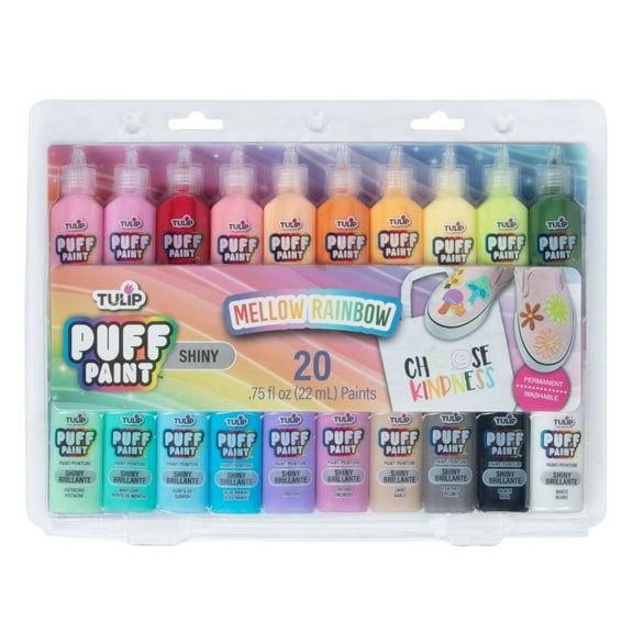 Tulip Puff Paint 20pk Mellow Rainbow, Pastel Colors in .75 fl oz Bottles