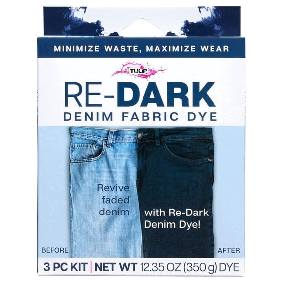 Tulip Re-Dark Denim Fabric Dye Kit, Easy Process to Upcycle Faded Jeans, Sustainable Fashion Kit, 3 pc