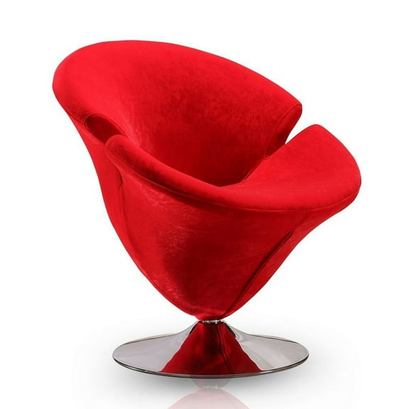 Manhattan Comfort Tulip Velvet Swivel Accent Chair in Red/Chrome