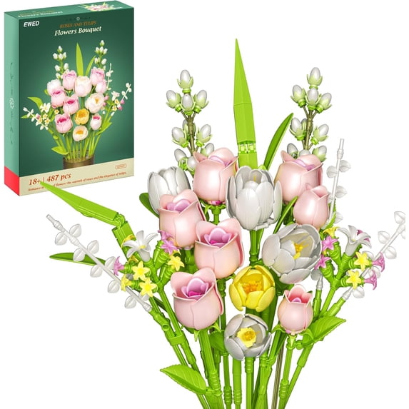 Tulip Rose Flowers Building Sets, Valentine's Day for Her, Flower ...